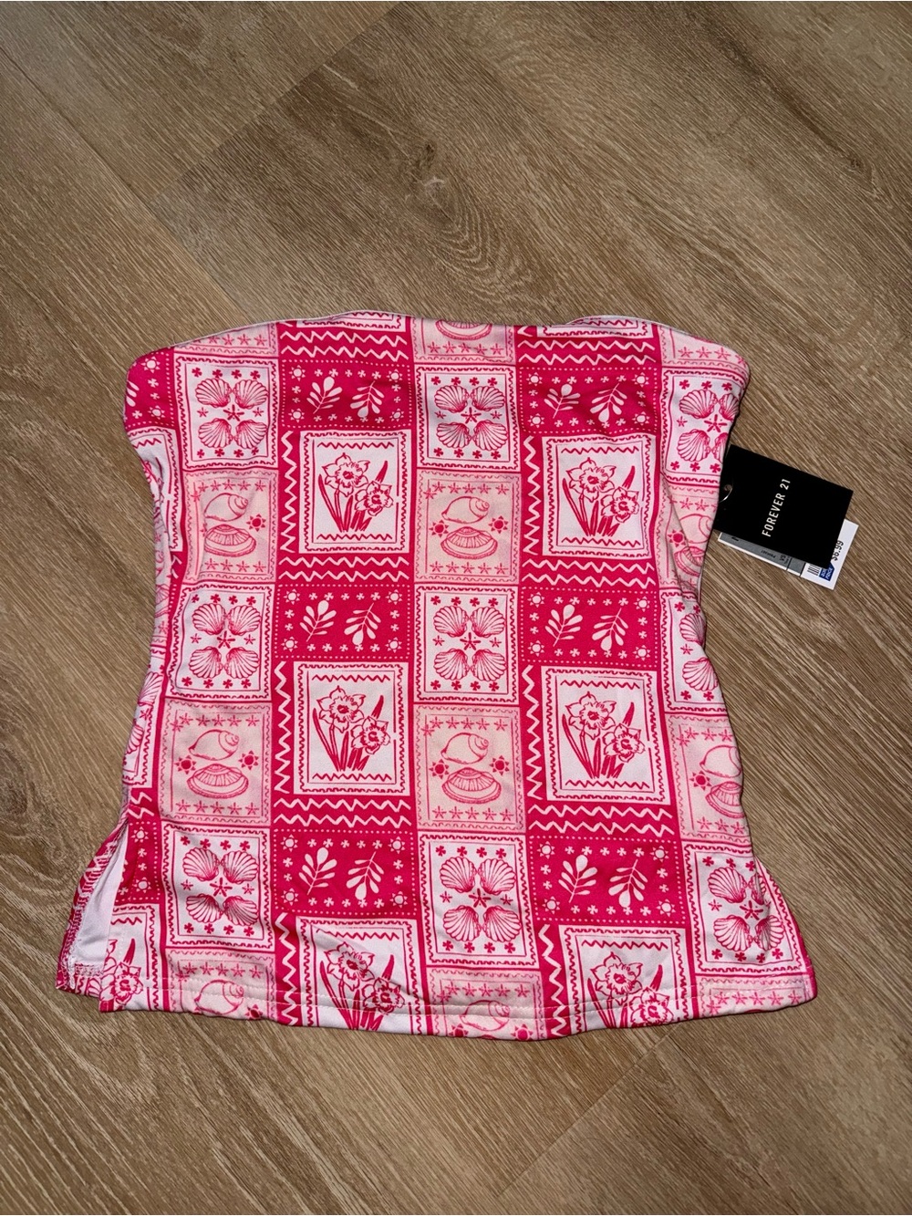 Forever 21 Pink & White Patterned Strapless Tube Top